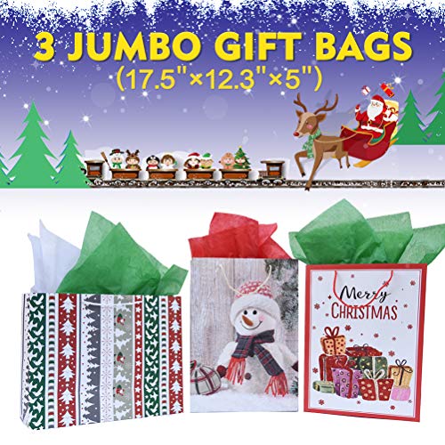 Smarimple Christmas Gift Bags Bulk Set Christmas Paper Bags Assorted Sizes 3 Jumbo 5 Large 6 Medium 2 Wine Bags 16 Count Glitter Design with 12 Sheets Tissue Paper - Image 3