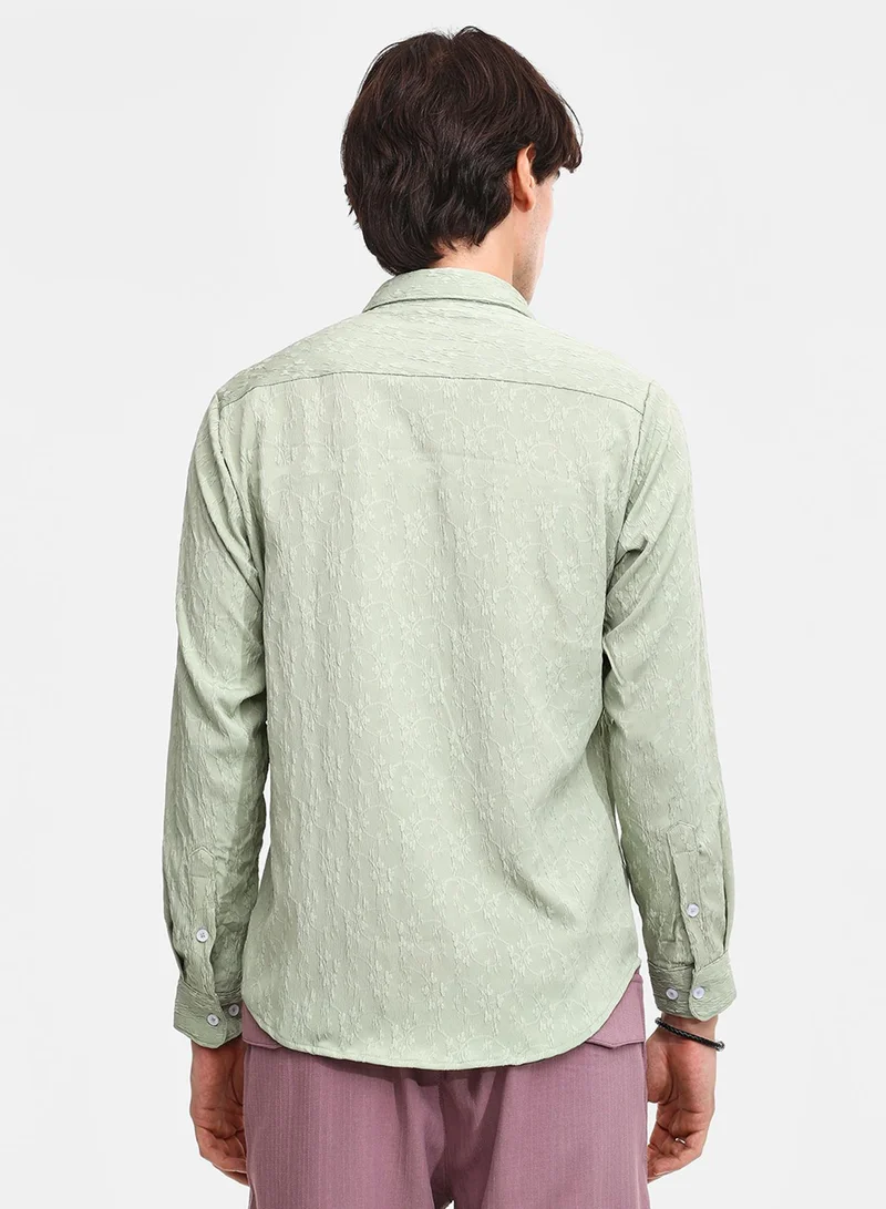 Campus Sutra Men's Avocado Green Floral-Textured Shirt