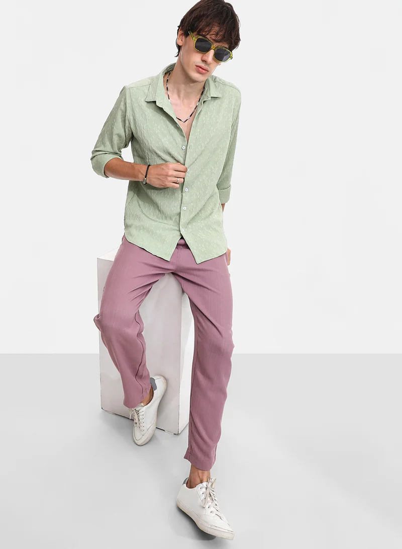 Campus Sutra Men's Avocado Green Floral-Textured Shirt