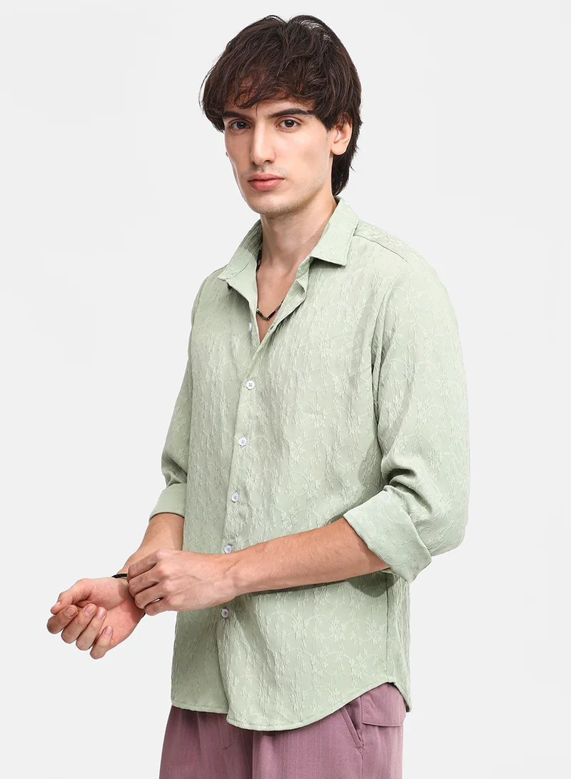 Campus Sutra Men's Avocado Green Floral-Textured Shirt