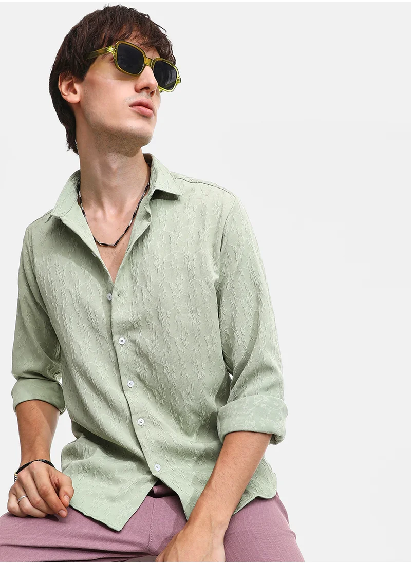 Campus Sutra Men's Avocado Green Floral-Textured Shirt