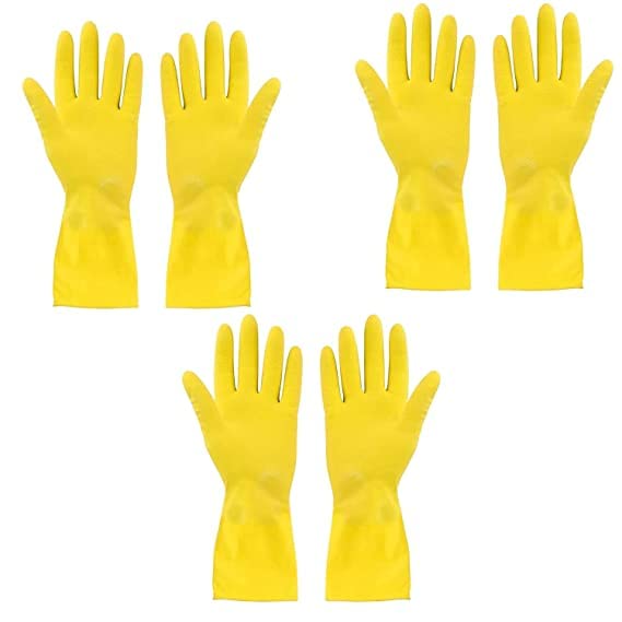 MNU MNU Heavy duty rubber gloves for clothes washing kitchen cleaning Premium Long hand gloves for dish washing utensils washing Household rubber gloves for bathroom cleaning gloves Pack of 3 Pairs 