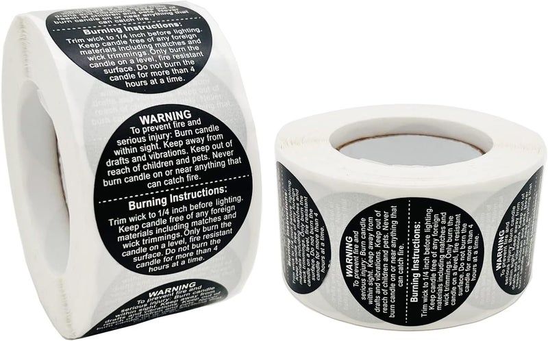 MYYZMY 1000pcs Candle Warning Labels, 1.5in Black Round Labels for Candle Jars & Containers - Image 1