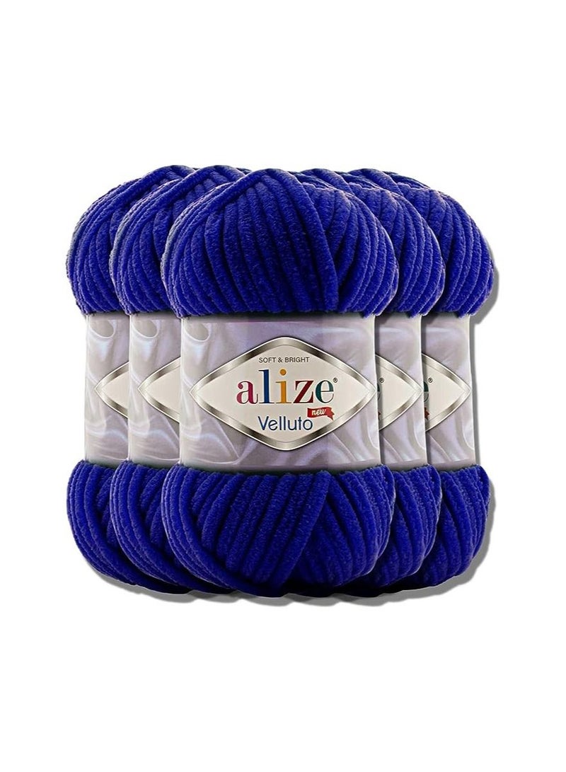 خيوط اليزا قطيفه غزل من صوف الاطفال التركي فيلوتو من الشانيل الناعم من اليز، ضخمة للغاية، مخصصة للحياكة اليدوية وللكروشيه، كرة مقاس XXL لاميجورومي، وزن 100 جرام، مجموعة من 5 قطع (كحلي، 360) - Image 1