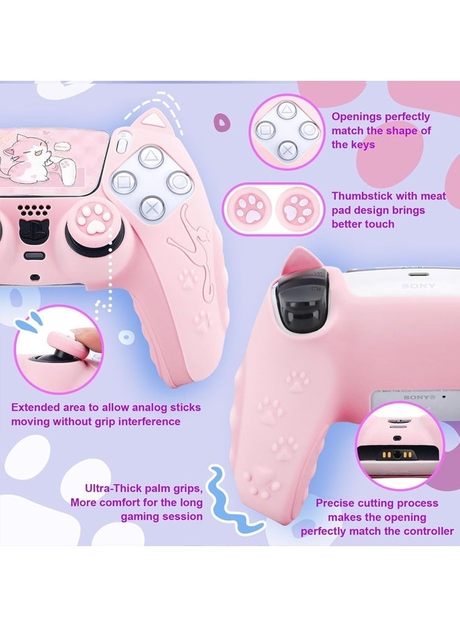Poxvalzor Ps5 Controller Cover Case,Cute Cat Paw Ps5 Controller Skin Set, Anti-Slip Silicone Protective Cover Skin Case For Wireless Controllerwith Ps5 Dual Sense Controller With Thumb Grip Caps, Joystick Protectors And Cover Wrap Sticker - Pink - Image 4