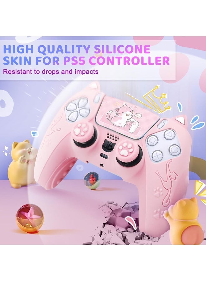 Poxvalzor Ps5 Controller Cover Case,Cute Cat Paw Ps5 Controller Skin Set, Anti-Slip Silicone Protective Cover Skin Case For Wireless Controllerwith Ps5 Dual Sense Controller With Thumb Grip Caps, Joystick Protectors And Cover Wrap Sticker - Pink - Image 3