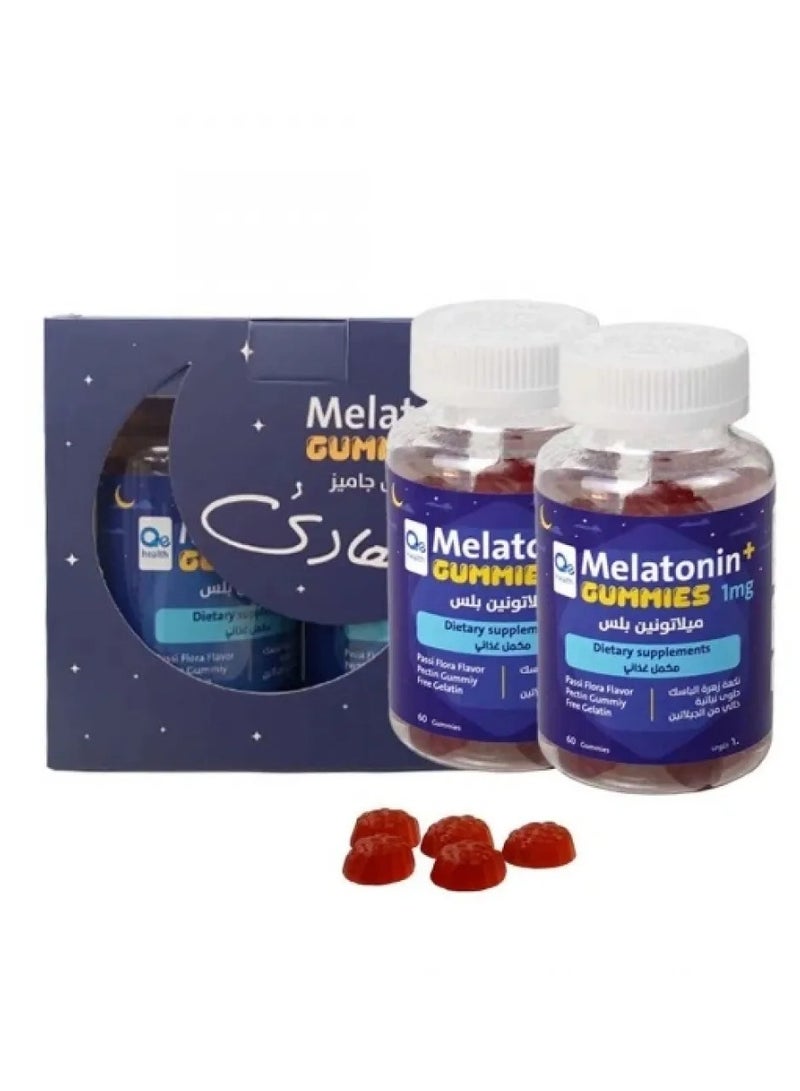 QE Health Melatonin Plus Gummies from QI Health is a nutritional supplement containing melatonin and Passaic blossom extract, 2 pieces.  - Image 1