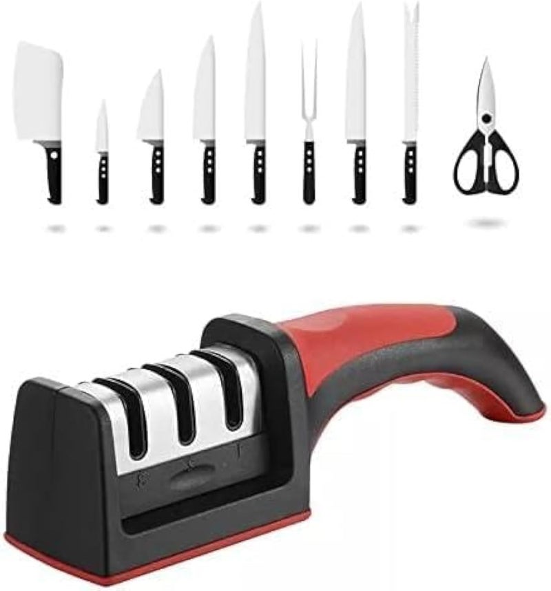 Small stainless steel knife sharpener for home use, sharpener with 3 holes for sharpening knives and scissors - Image 1