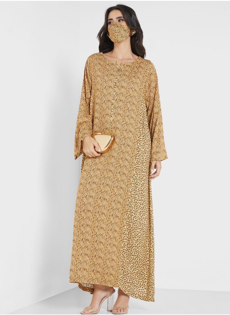 Nishat Linen - Printed Flared Sleeve Jalabiya - Image 1