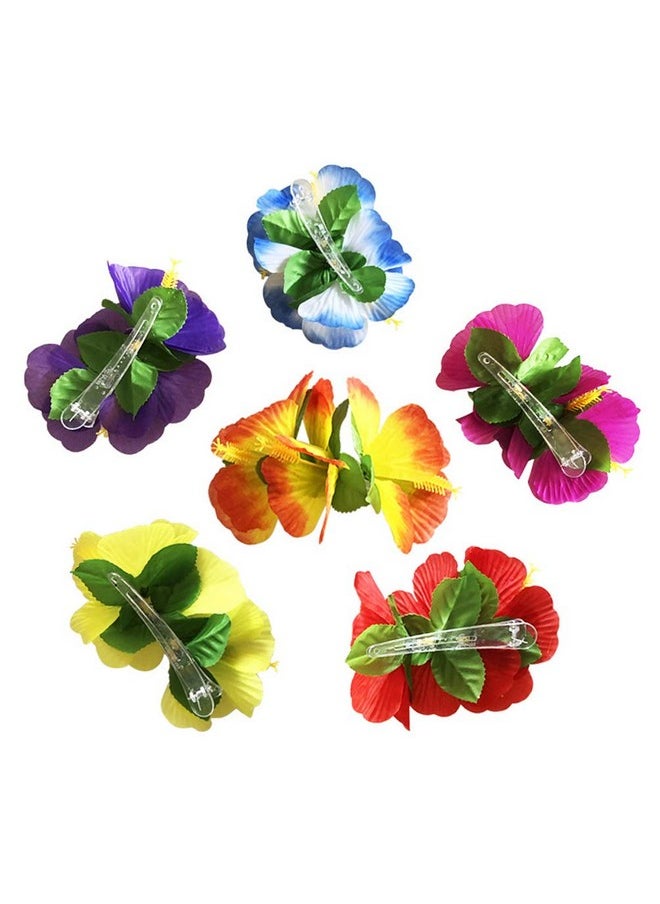Teensery 6 Pcs Hibiscus Flower Hair Clips Hawaiian Beach Theme Artifical Flower Hair Accessories For Women Girls Costume Party Favors Random Color  - Image 2