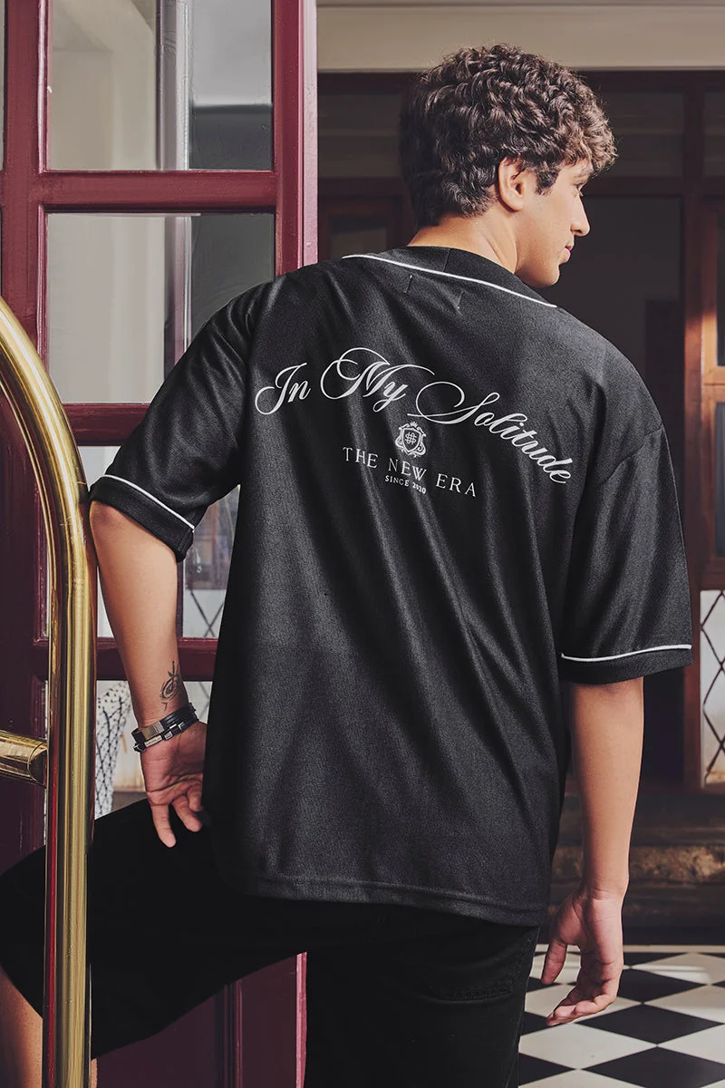 SNITCH Black Printed Half Sleeve Oversized Shirt