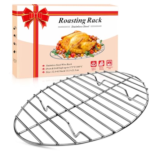 DePango Oval Turkey Roasting Rack,12 Inch Stainless Steel Rack for Thanksgiving Christmas Gifts, Non-Stick Wire Rack Safe for Thanksgiving Turkey, Roasting and Cooling - Image 1
