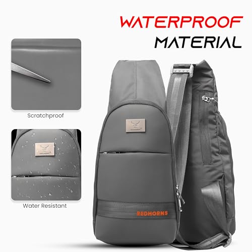 REDHORNS PU Leather Travel Crossbody Sling Bag for Men & Women with Anti-Theft Zipper, Adjustable Shoulder Bag, Waterproof Chest Bag Cross Body Backpack for Travel (Grey) - Image 4