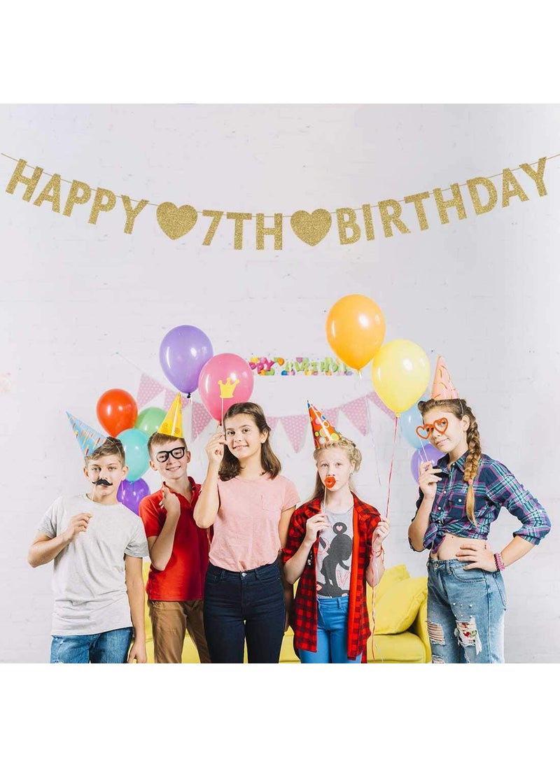 MAGJUCHE Gold Happy 7th Birthday Banner Glitter 7 Years Old Boy or Girl Party Decorations Supplies  - Image 2