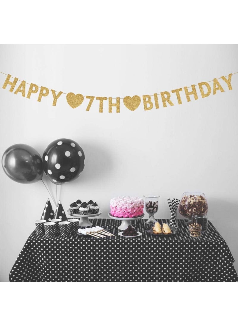 MAGJUCHE Gold Happy 7th Birthday Banner Glitter 7 Years Old Boy or Girl Party Decorations Supplies  - Image 3