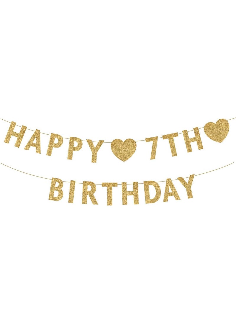MAGJUCHE Gold Happy 7th Birthday Banner Glitter 7 Years Old Boy or Girl Party Decorations Supplies  - Image 1