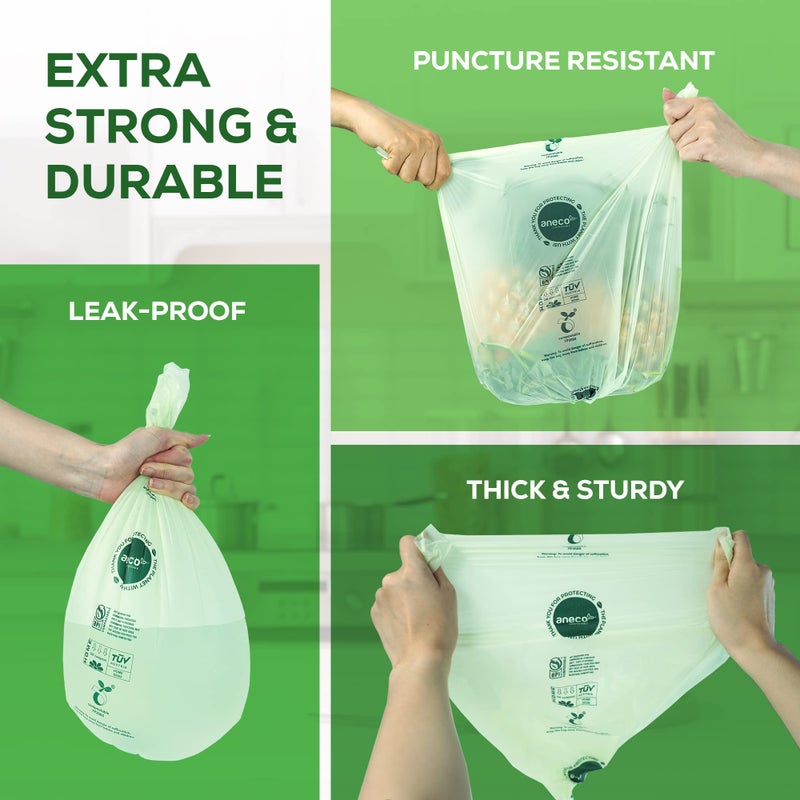 Aneco (Include 10 Bonus Bags) ANECO 100% Compostable Waste Bags 2.6 Gallon, Extra Thick Kitchen Small Compost Bags for Countertop Bin, 110 Count (100 + 10 Extra) - Image 5