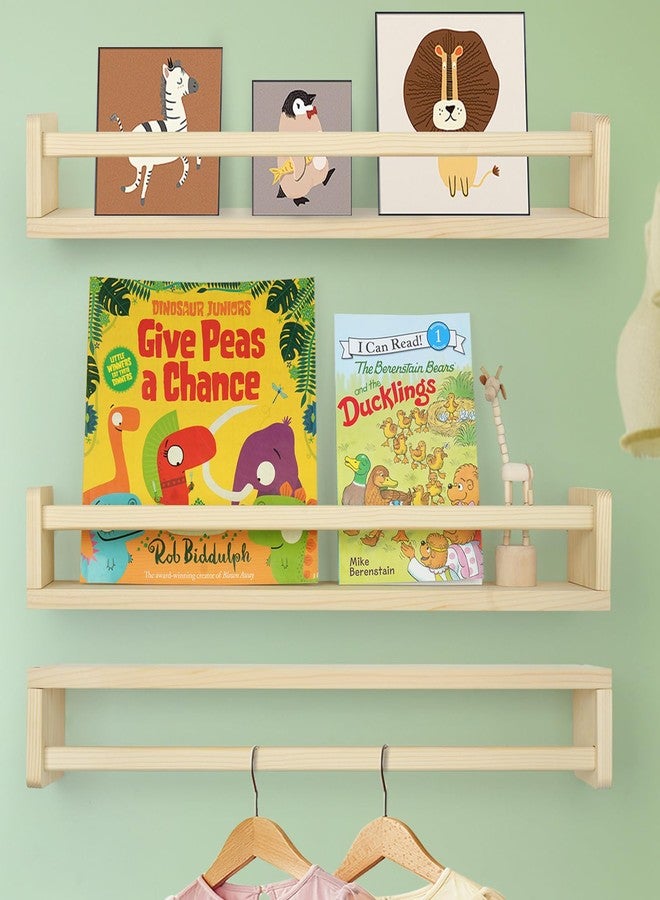storenization Floating Book Shelves for Wall, 23.6 inch Natural Wood Nursery Shelves for Book Storage, Solid Pine Wooden Floating Bookshelf for Bedroom Living Room, Set of 3, Unfurnished - DIY - Image 1