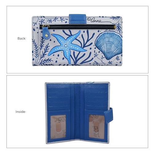 Anna by Anuschka Women's Original Leather Hand-Painted Two Fold Organizer Wallet Snap Button Closure, Credit Card Holder, ID Window, and Zippered Pocket, Sea Shells, One Size - Image 3