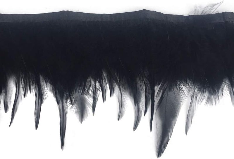 Shekyeon 2yards Rooster Hackle Feather Trim Fringe for DIY Clothing Craft Dress Decoration(Black) - Image 1