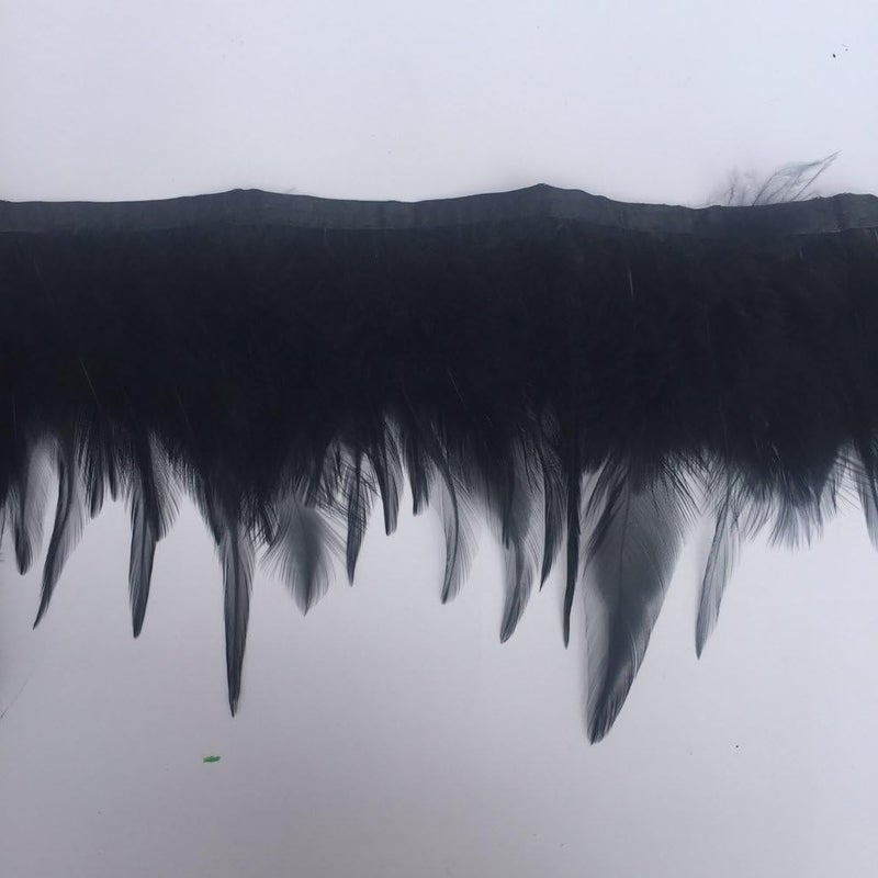 Shekyeon 2yards Rooster Hackle Feather Trim Fringe for DIY Clothing Craft Dress Decoration(Black) - Image 2