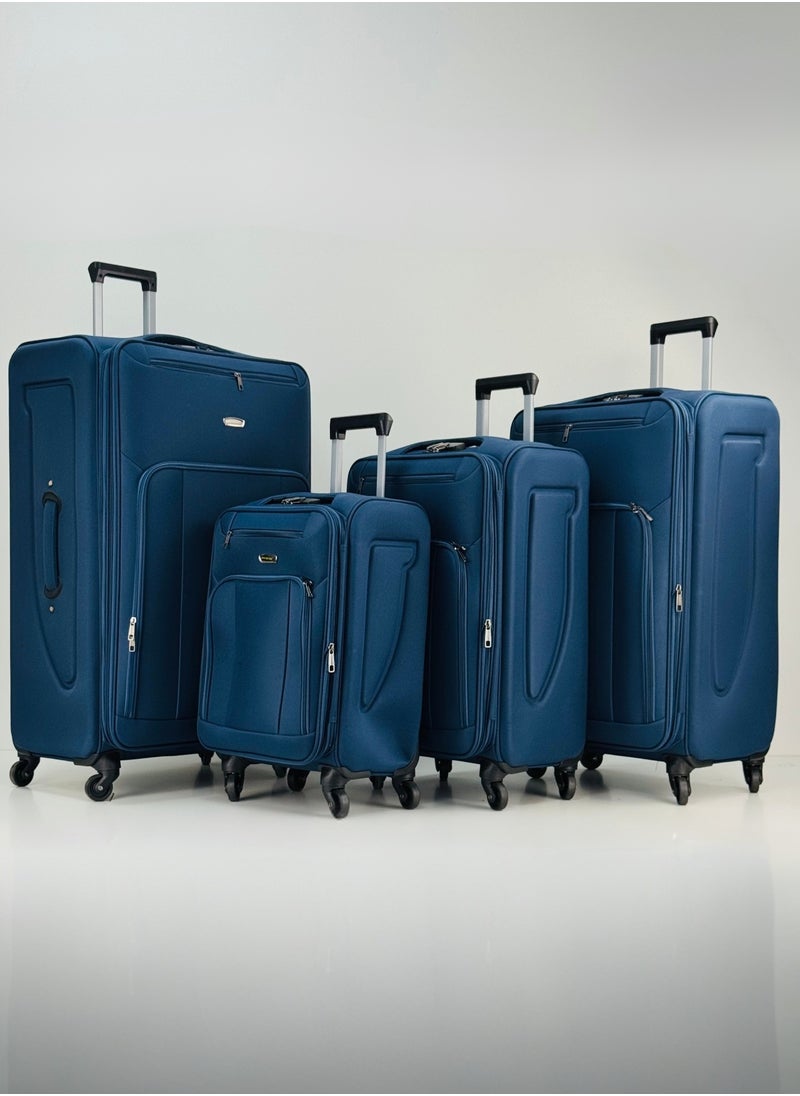SAW & SEE 4-Piece Softside Expandable Luggage Set – Lightweight Travel Suitcase with Combination Lock, Anti-theft zipper, 360° Spinner Wheels, Durable Water proof Nylon-Cotton Fabric, Adjustable Telescopic Handle – Large, Big, Medium & Carry-On Trolley Suitcase Bags (20''/24''/28''/32") – DARK BLUE  - Image 1