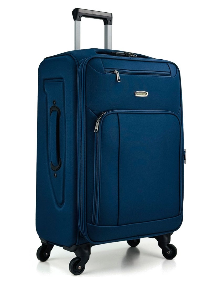 SAW & SEE 4-Piece Softside Expandable Luggage Set – Lightweight Travel Suitcase with Combination Lock, Anti-theft zipper, 360° Spinner Wheels, Durable Water proof Nylon-Cotton Fabric, Adjustable Telescopic Handle – Large, Big, Medium & Carry-On Trolley Suitcase Bags (20''/24''/28''/32") – DARK BLUE  - Image 2