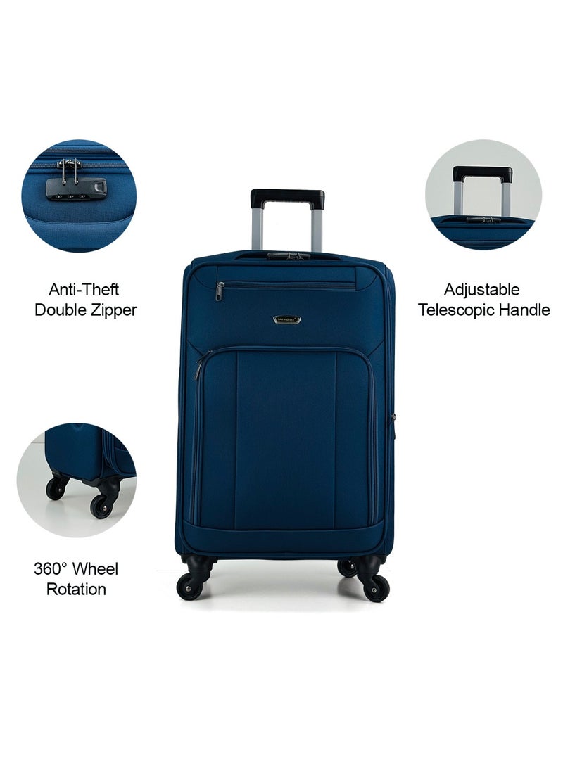 SAW & SEE 4-Piece Softside Expandable Luggage Set – Lightweight Travel Suitcase with Combination Lock, Anti-theft zipper, 360° Spinner Wheels, Durable Water proof Nylon-Cotton Fabric, Adjustable Telescopic Handle – Large, Big, Medium & Carry-On Trolley Suitcase Bags (20''/24''/28''/32") – DARK BLUE  - Image 3