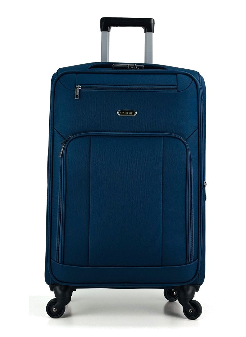 SAW & SEE 4-Piece Softside Expandable Luggage Set – Lightweight Travel Suitcase with Combination Lock, Anti-theft zipper, 360° Spinner Wheels, Durable Water proof Nylon-Cotton Fabric, Adjustable Telescopic Handle – Large, Big, Medium & Carry-On Trolley Suitcase Bags (20''/24''/28''/32") – DARK BLUE  - Image 5