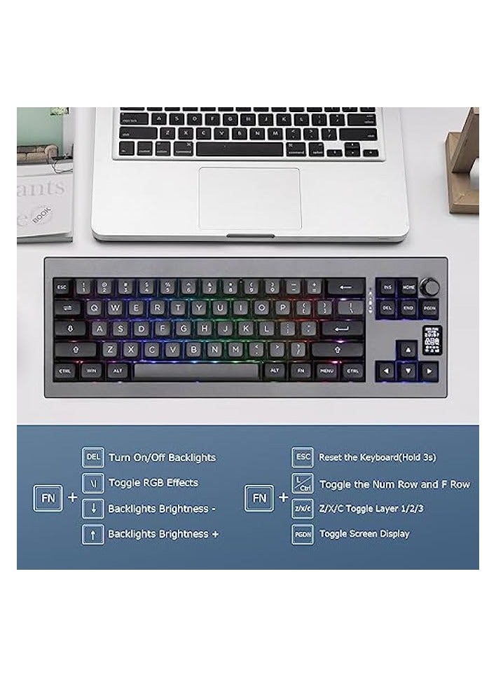PROMASS Shadow-X Gasket Mechanical Keyboard, Hot Swappable 2.4ghz/Bluetooth/USB-C Wired Gaming Keyboard with Screen, 3000mAh Battery, Poron Foam, Silicon Pad for Win/macOS/Linux (Budgerigar Switch) - Image 4