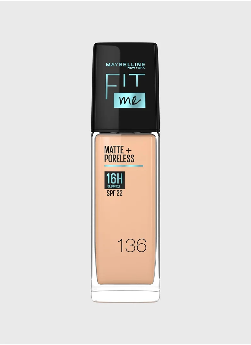 MAYBELLINE NEW YORK Fit Me Foundation Matte & Poreless Foundation 16H Oil Control with SPF 22 - 136