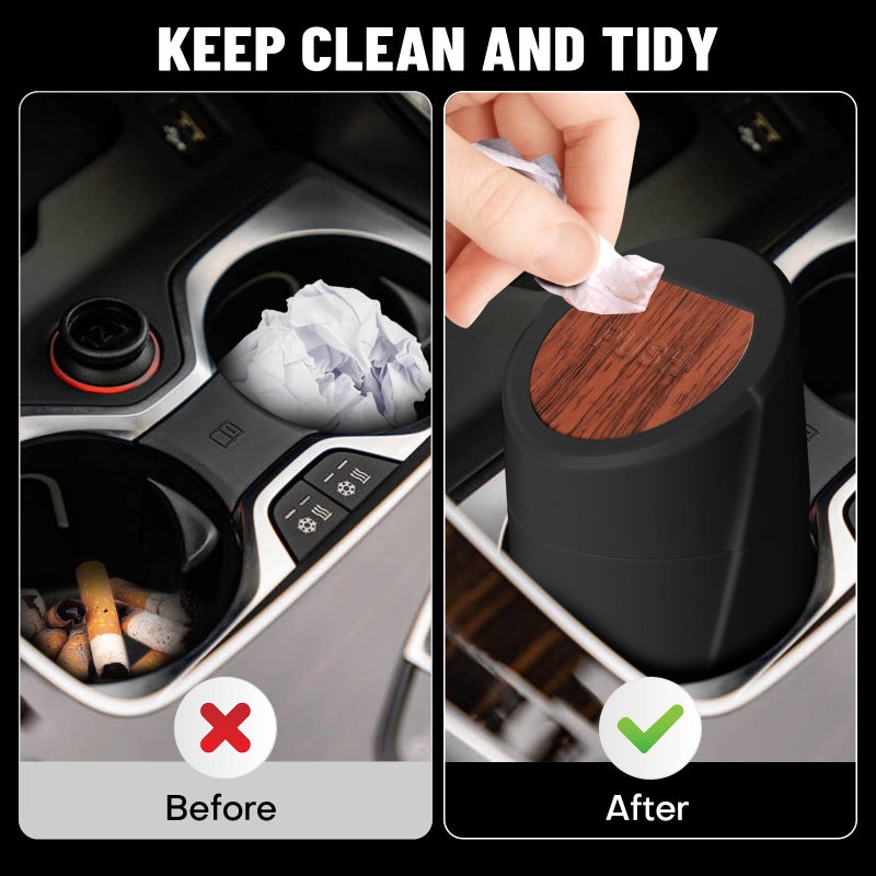 SGLRT Car Trash Bin with Lid-2 Pack Car Garbage Can Cup Holder-Mini Leakproof Vehicle Garbage Can Bin with 40pcs Trash Bags-Automotive Organizers and Storage for Front Back Seat Accessories(Wood Grain Lid) - Image 2
