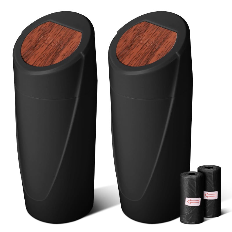 SGLRT Car Trash Bin with Lid-2 Pack Car Garbage Can Cup Holder-Mini Leakproof Vehicle Garbage Can Bin with 40pcs Trash Bags-Automotive Organizers and Storage for Front Back Seat Accessories(Wood Grain Lid) - Image 1
