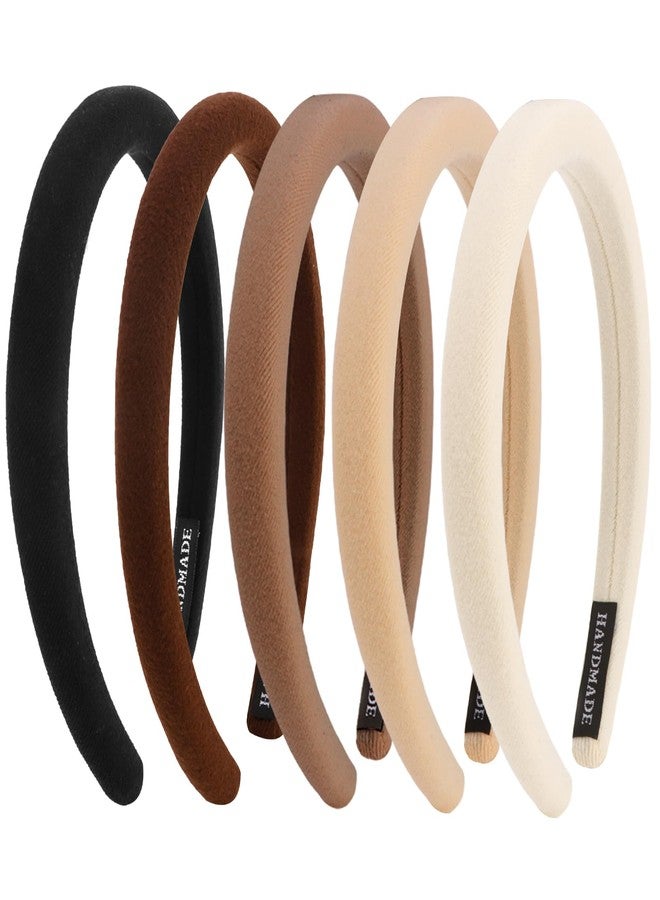 Aprince Padded Headbands for Women 5Pcs, Neutral Headband Non-slip, Thin Headbands with Soft Fabric, Comfortable Brown Headband, Head Bands for Women’s Hair, Plain Elastic Hairbands Fashion - Image 1