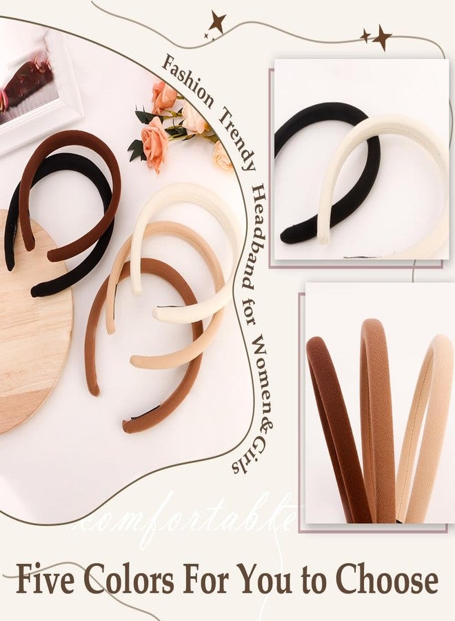 Aprince Padded Headbands for Women 5Pcs, Neutral Headband Non-slip, Thin Headbands with Soft Fabric, Comfortable Brown Headband, Head Bands for Women’s Hair, Plain Elastic Hairbands Fashion - Image 4
