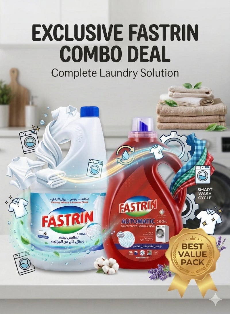 Fastrin Laundry Power Combo Pack | Power Gel Detergent 2.8L + Whitening & Stain Removal Liquid 3.7L | Deep Cleaning, Brightening & Long Lasting Freshness UAE - Image 2