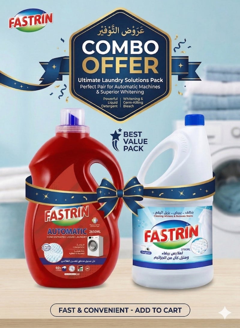 Fastrin Laundry Power Combo Pack | Power Gel Detergent 2.8L + Whitening & Stain Removal Liquid 3.7L | Deep Cleaning, Brightening & Long Lasting Freshness UAE - Image 1