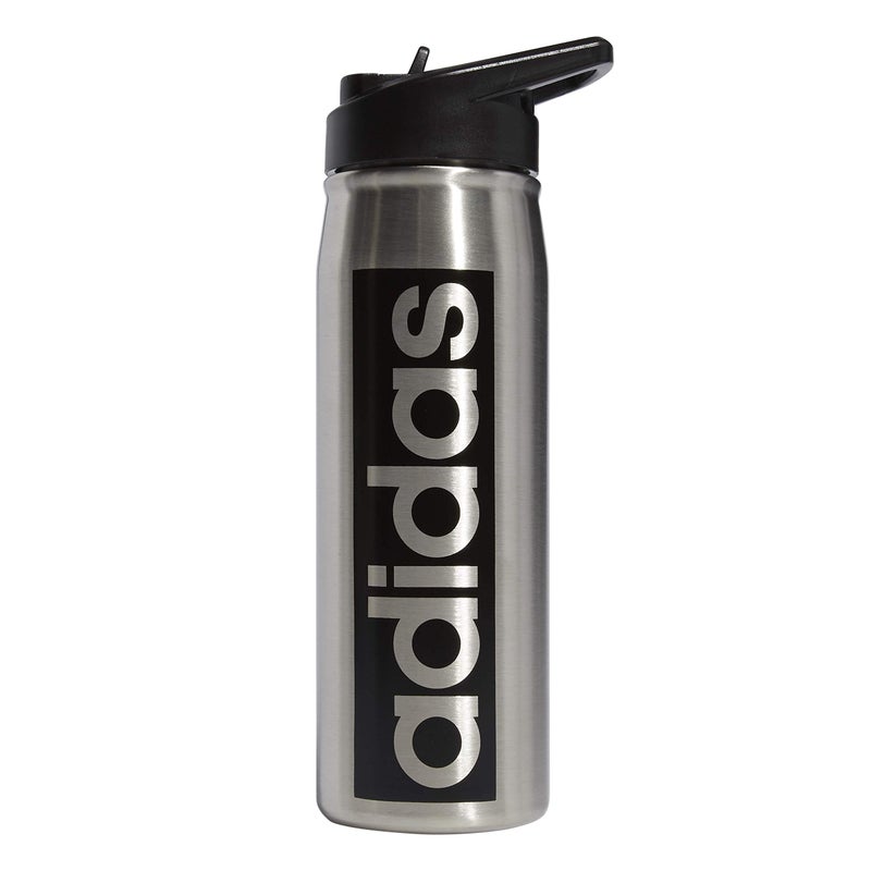 adidas 600 ML (20 oz) Straw Top Metal Water Bottle, Hot/Cold Double-Walled Insulated 18/8 Stainless Steel, Stainless Steel/Black, One Size - Image 1