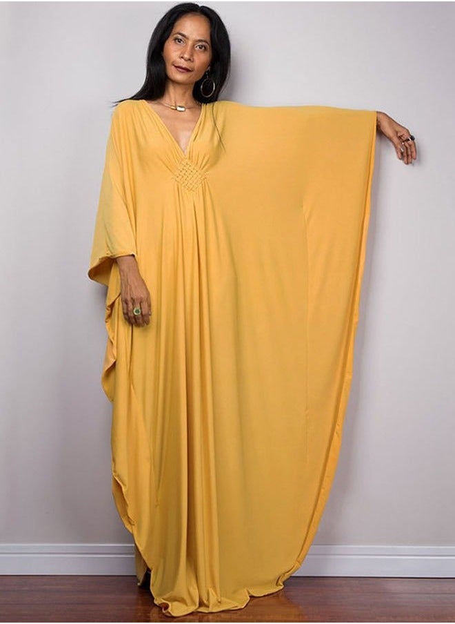 NIBEMINENT Women Bathing Suit Cover Up Beach Maxi Dresses Loose Oversized Smock Gown Holiday Sun Protection Yellow  - Image 1