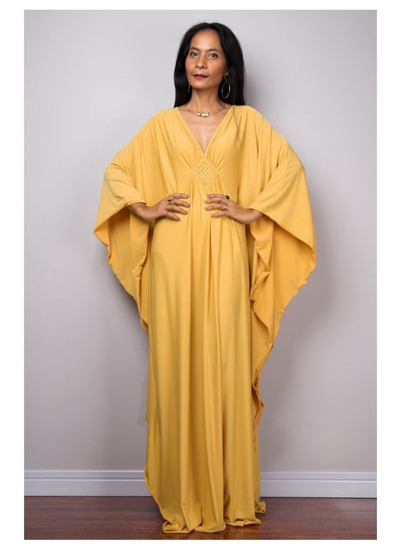 NIBEMINENT Women Bathing Suit Cover Up Beach Maxi Dresses Loose Oversized Smock Gown Holiday Sun Protection Yellow  - Image 2