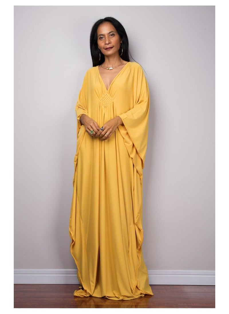 NIBEMINENT Women Bathing Suit Cover Up Beach Maxi Dresses Loose Oversized Smock Gown Holiday Sun Protection Yellow  - Image 3