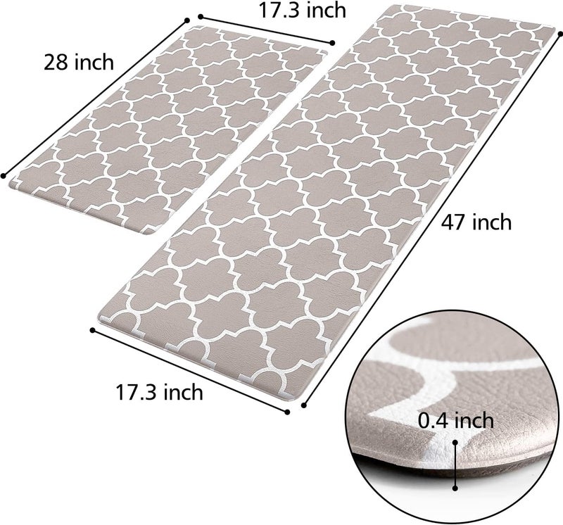 KMAT Kitchen Mat [2 PCS] Cushioned Anti-Fatigue Area Rug Sets, Waterproof Non-Slip Kitchen Mats and Rugs Heavy Duty PVC Ergonomic Comfort Foam Rug for Kitchen, Floor Home, Office, Sink, Khaki - Image 2