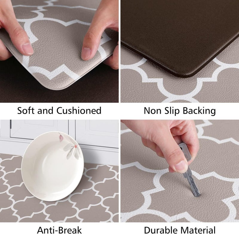 KMAT Kitchen Mat [2 PCS] Cushioned Anti-Fatigue Area Rug Sets, Waterproof Non-Slip Kitchen Mats and Rugs Heavy Duty PVC Ergonomic Comfort Foam Rug for Kitchen, Floor Home, Office, Sink, Khaki - Image 3