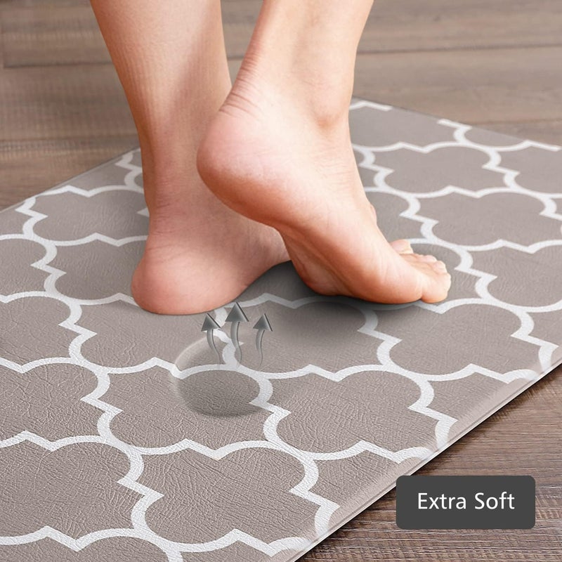 KMAT Kitchen Mat [2 PCS] Cushioned Anti-Fatigue Area Rug Sets, Waterproof Non-Slip Kitchen Mats and Rugs Heavy Duty PVC Ergonomic Comfort Foam Rug for Kitchen, Floor Home, Office, Sink, Khaki - Image 5