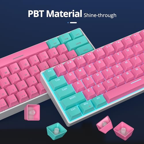 surmen 65% Percent Gaming Keyboard Mechanical with Linear Red Switch, 68-Keys Pink Mini Gaming Keyboard 60 Percent LED Light Backlit PBT Keycaps for Laptop Desktop PC Gamers (68 Miami) - Image 2