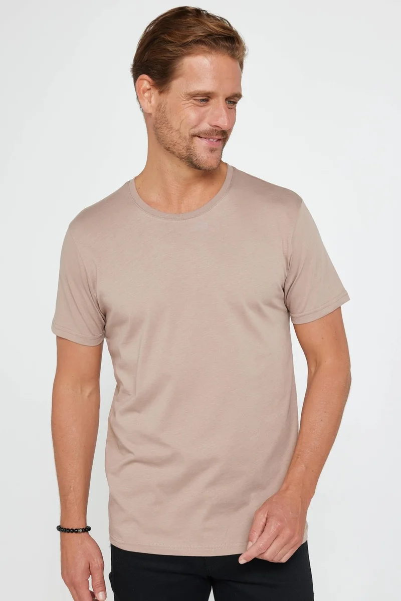 تودورس Unisex 5-Pack Black-White-Khaki-Burgundy-Mink Slim Fit Slim Cut 100% Cotton Crew Neck T-Shirt