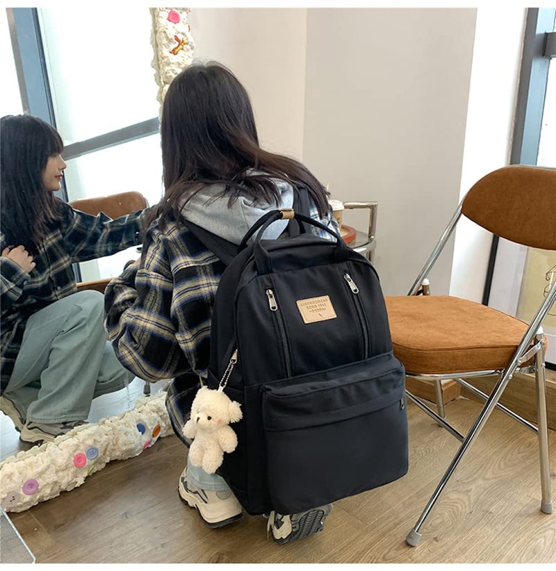 JHTPSLR Preppy Backpack with Plushies Cute Vintage Backpack for School Girls Light Academia Bookbags Preppy Aesthetic Backpack (Black) 13inch(L)*5.2inch(W)*16.54inch(H) - Image 3