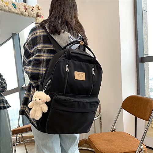 JHTPSLR Preppy Backpack with Plushies Cute Vintage Backpack for School Girls Light Academia Bookbags Preppy Aesthetic Backpack (Black) 13inch(L)*5.2inch(W)*16.54inch(H) - Image 2