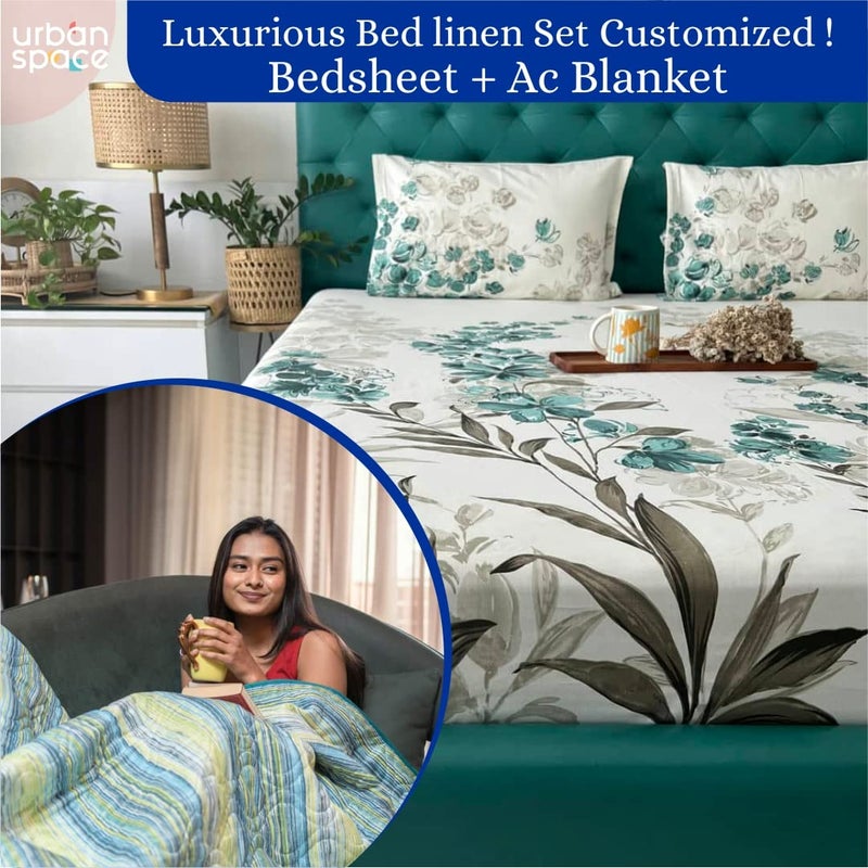 Urban Space بطانية دوفية مريحة من القطن 100% لسرير مزدوج مع 1 ملاءة سرير مزدوج من القطن مع 2 غطاء وسادة مجموعة 4 قطع مائية رائعة لندن - Image 2