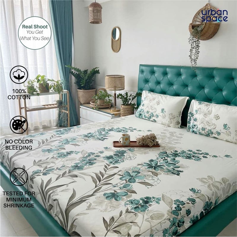 Urban Space بطانية دوفية مريحة من القطن 100% لسرير مزدوج مع 1 ملاءة سرير مزدوج من القطن مع 2 غطاء وسادة مجموعة 4 قطع مائية رائعة لندن - Image 3